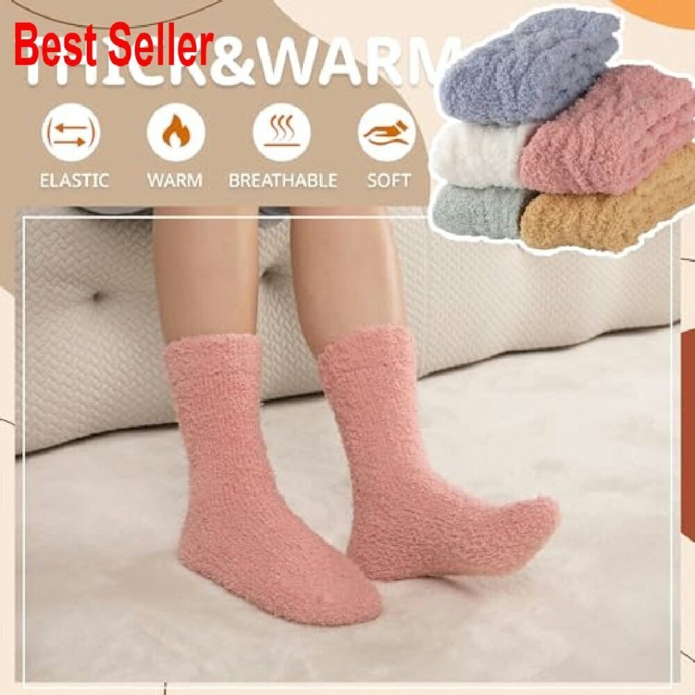 Cozy Fuzzy Slipper Socks Plush Microfiber Winter Warm Sleeping Socks 5 Pairs - Picture 5 of 8
